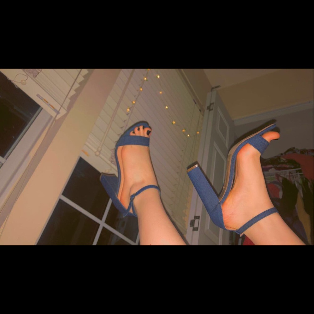 Blue heel sandals.